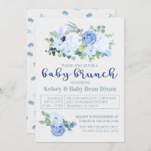 Charmant et moderne Brunch Floral Bleu Invitation