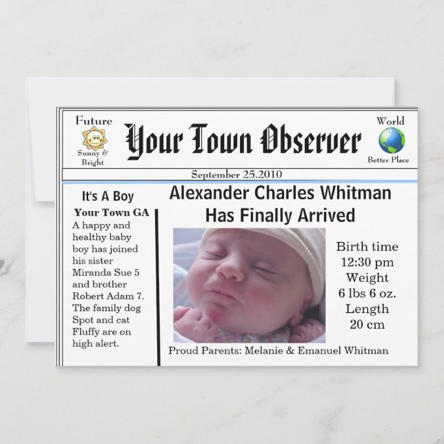 Charmant et unique Faire-part de naissance bébé (Devant)