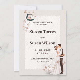 Charmant Faire-part de mariage romantique beige