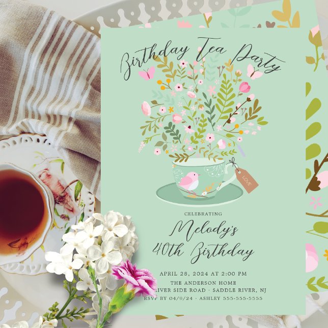 Charmant Floral Anniversaire Tea Party Invitation (Créateur téléchargé)