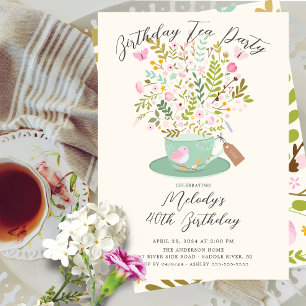 Charmant Floral Anniversaire Tea Party Invitation