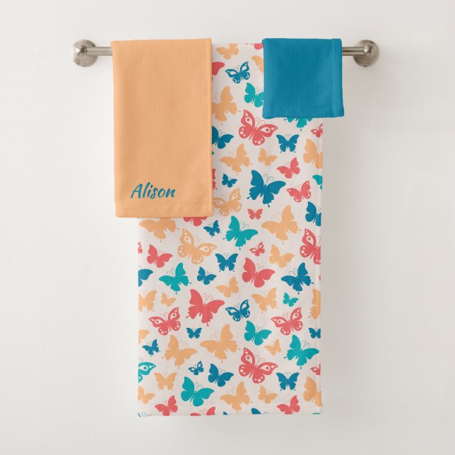 Charmant papillon beige rose turquoise motif (En situation)