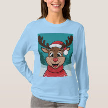 Charmant T-shirt visage de rennes de Noël pour les