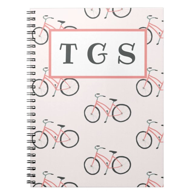 Charmant vélo rose pâle carnet monogramme (Devant)