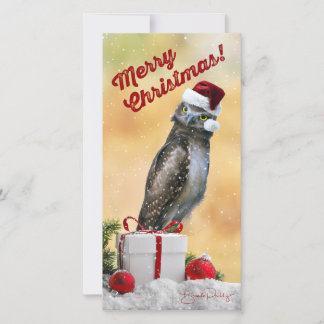 Charmante carte de Noël avec hibou 4x8 pouces