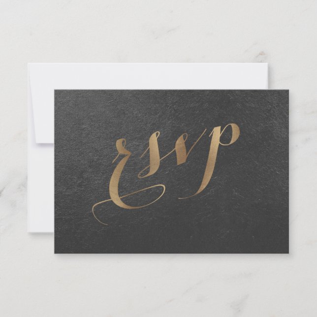 Charmante huile d'or Noir Mariage RSVP (Devant)