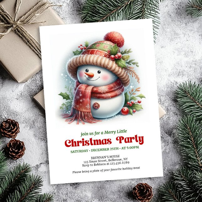 Charmante invitation imprimable de bonhomme de nei (Warm funny snowman invitation printable red green artwork

)