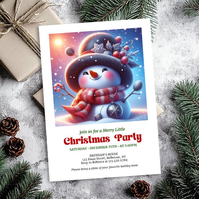 Charmante invitation numérique de bonhomme de neig (Warm funny snowman invite holiday party digital

)