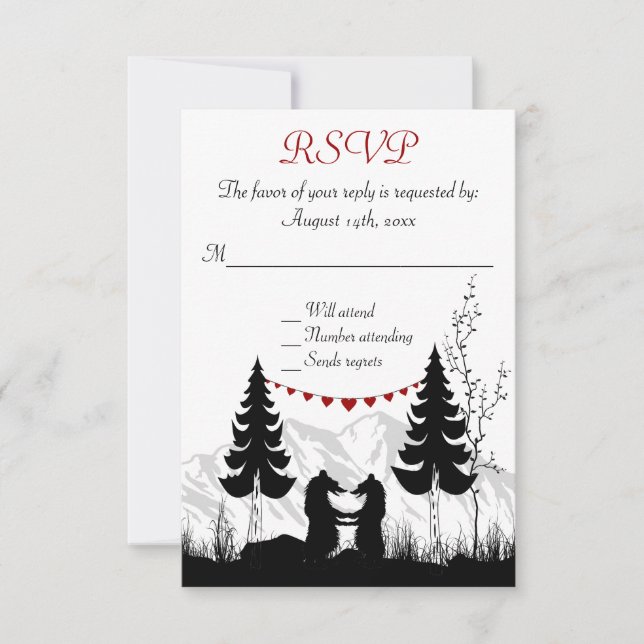 Charmante Silhouette Ours de Montagne Mariage RSVP (Devant)