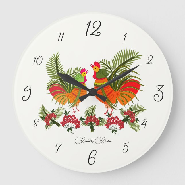 Charme Campagnard – Horloge Murale Coq et Poule de (Recto)