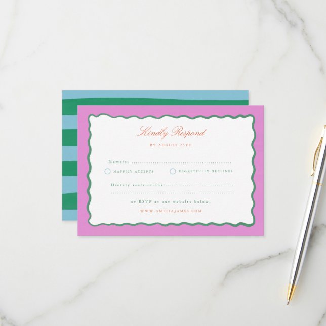 Charme Coquette Faire-part de mariage peint à la m (Devant/Arrière en situation)