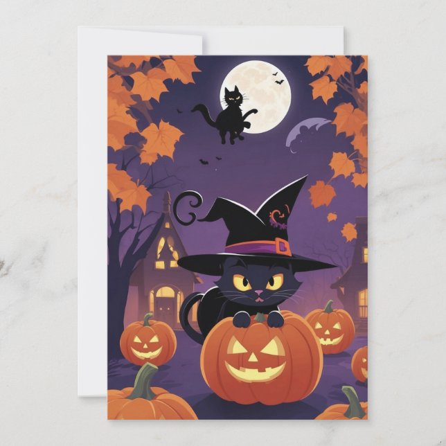 Charme de chat noir - Carte cadeau Halloween (Devant)