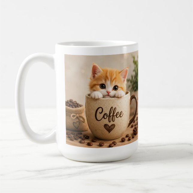 Charme de chaton dans une tasse de café (Gauche)
