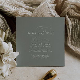 Charme élégant Carré Dark Sage Mariage Invitations