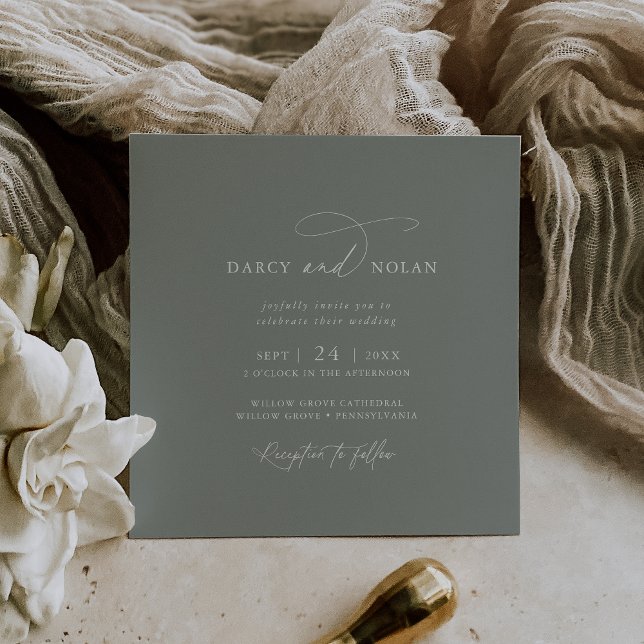 Charme élégant Carré Dark Sage Mariage Invitations (Créateur téléchargé)