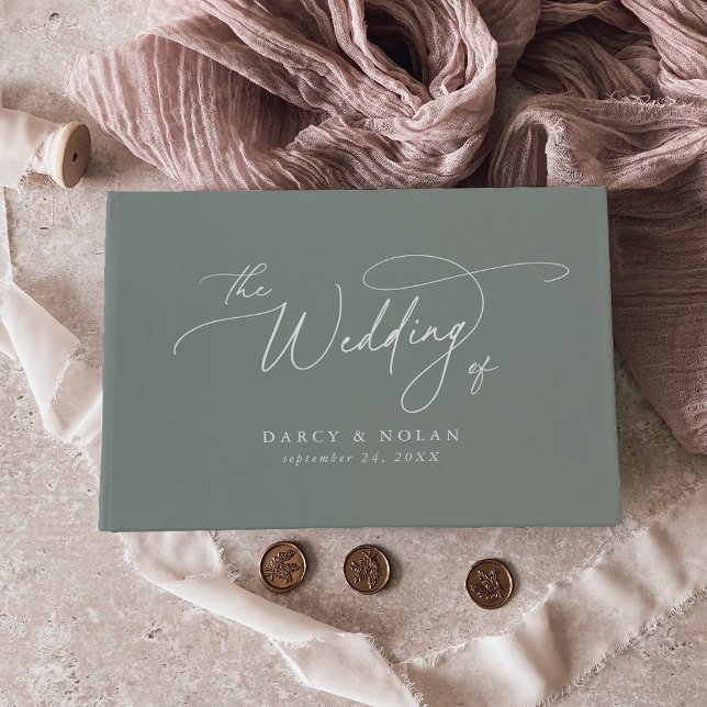 Charme élégant Dark Sage Mariage livre d'hôtes (Elegant Charm Dark Sage Wedding Guest Book)