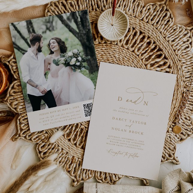 Charme élégant Ivory Photo Mariage Invitations RSV (Créateur téléchargé)