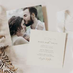 Charme élégant Photo Ivory Gold Wedding Invitation
