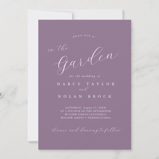 Charme élégant Purple Garden Invitations de mariag (Devant)