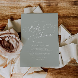 Charme élégant Sage Green Baby Shower Invitations