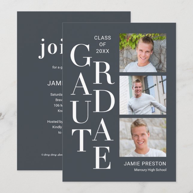 Charme empilé Editable Color Graduation Invitation (Devant / Derrière)