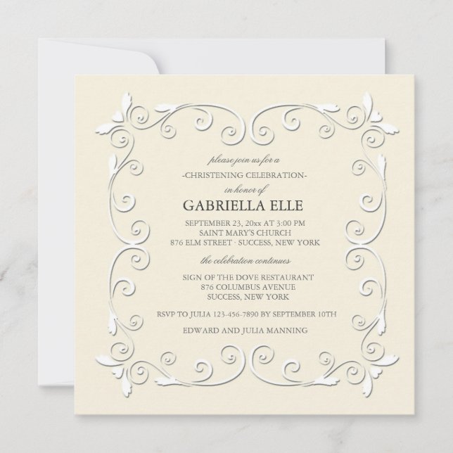 Charme et grâce Christening Invitation (Devant)