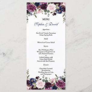 Charme Lavande Marine Bleu Floral Fleuron Menu