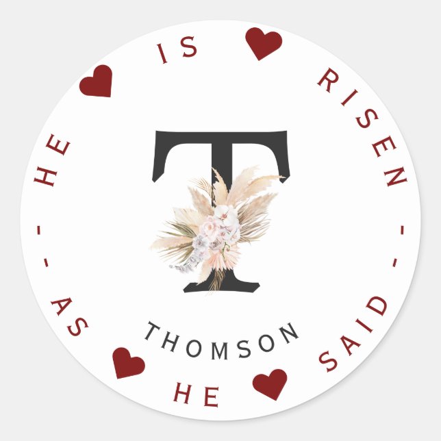 Charme Pampas Grass Floral Monogramme Étiquette de (Devant)