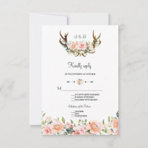 Charme Rose Blush Floral Cerf Mariage RSVP