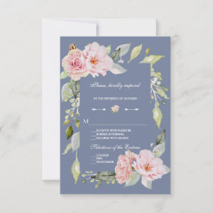 Charme Rose Floral Bleu Poussiéreux Mariage RSVP