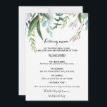 Charme Tropical Floral et Verdure Menu de baiser<br><div class="desc">Ce charmant menu de baisers à fleurs tropicales et verdoyants est parfait pour une réception de mariage rustique. Ce design enchanteur peint à la main présente des fleurs violettes,  des fleurs précieuses et un feuillage vert soigneusement arrangé en bouquets élégants.</div>