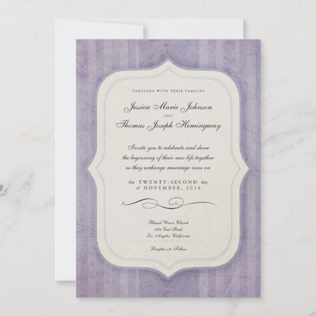 Charme vintage Lilac Monogramme Mariage Invitation (Devant)