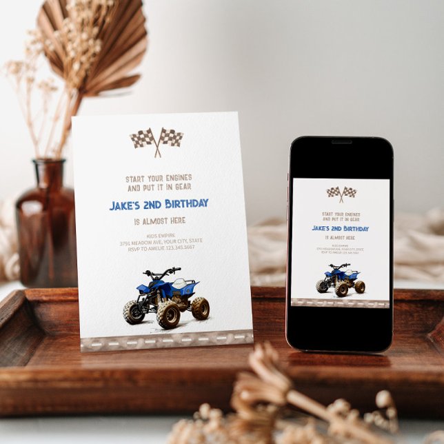 Charming Blue Quad Bike Invitation Anniversaire (Créateur téléchargé)