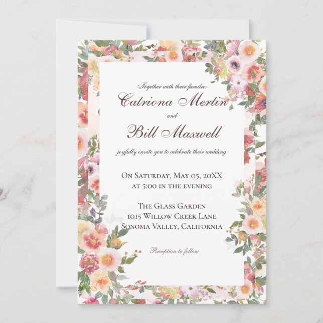 Charming Botanical Floral Wedding Invitation (Devant)