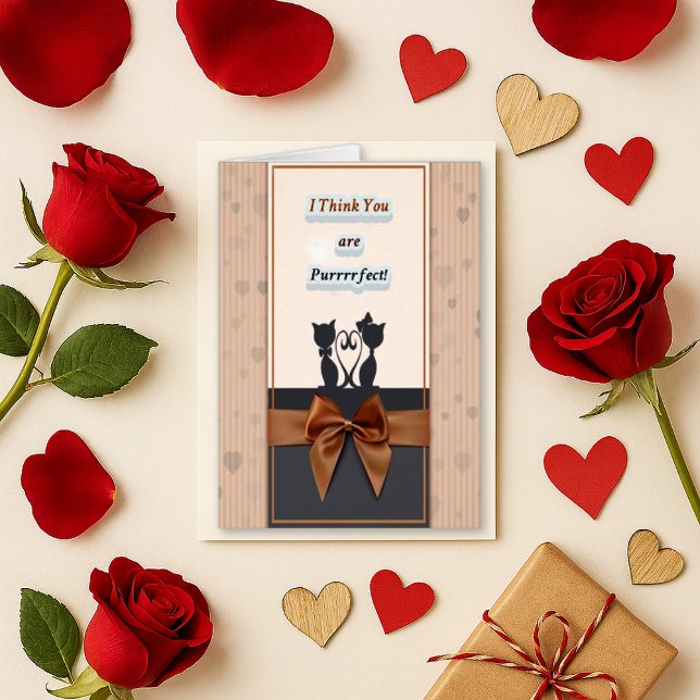 Charming Brown Striped Cat Silhouette Love Card (Créateur téléchargé)
