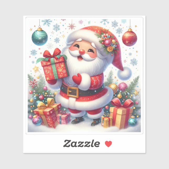 Charming Festive Red Christmas Sticker With Santa (Feuille)