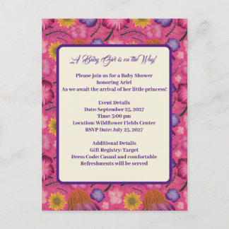 Charming Fleur sauvage rose bébé douche Invitation