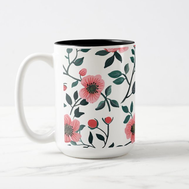 Charming Floral Print Coffee Mug (Gauche)