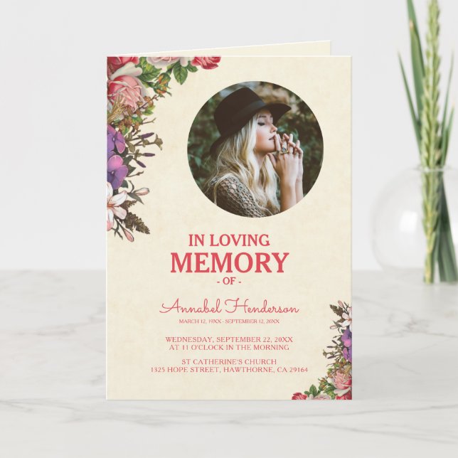 Charming Floral Sympathy Photo Funeral Programme (Devant)