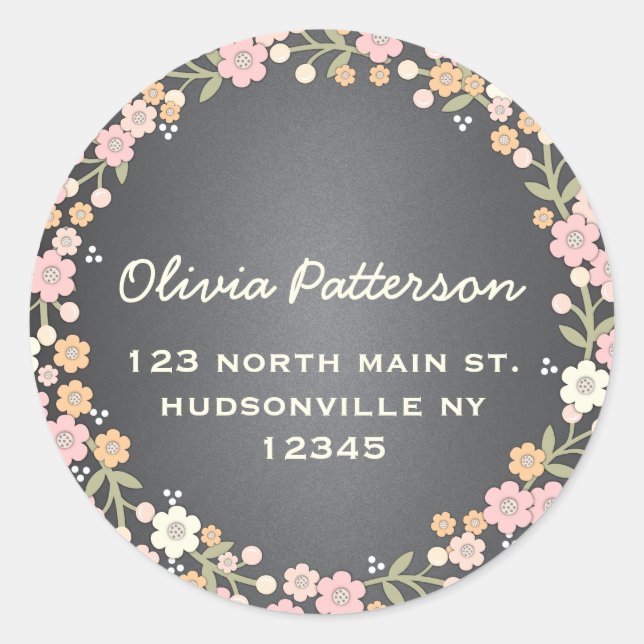 Charming Garden Floral Wreath Adresse Sticker (Devant)