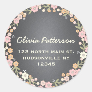 Charming Garden Floral Wreath Adresse Sticker