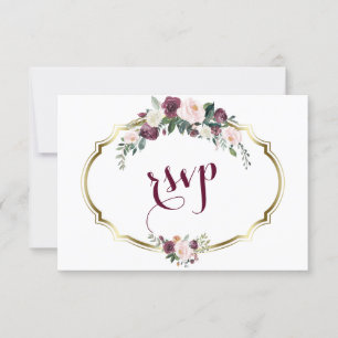 Charming Gold Burgundy Blush Floral Wedding RSVP
