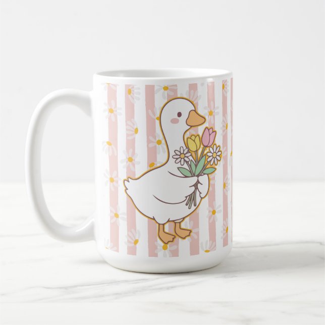 Charming Goose with Pink and Yellow Flowers Mug (Gauche)
