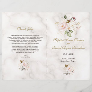 Charming Pink Gold Flowers Programme de mariage de