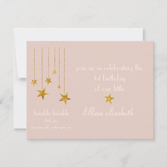 Charming Pink & Gold Twinkle Twinkle Invitation (Devant)