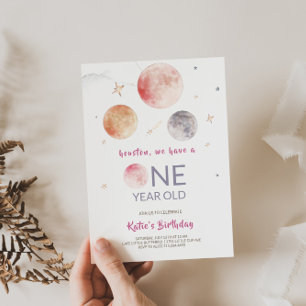 Charming Pink Planets 1er anniversaire Invitation