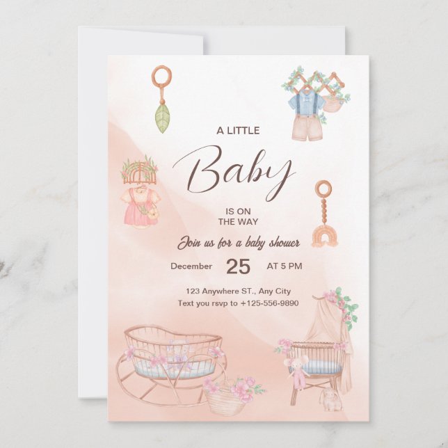 Charming Rose Aquarelle Baby shower Invitation (Devant)