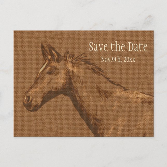 Charming Rustic Horse Enregistrer la date Carte po (Devant)