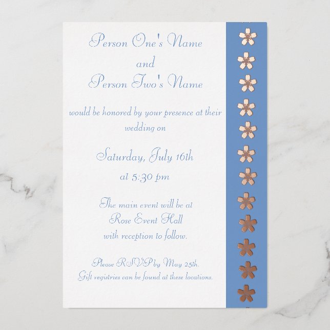 Charming Sakura in Periwinkle Foil Invitation (Recto)