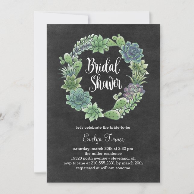 Charming Succulents Nuptiale Douche Invitation (Devant)